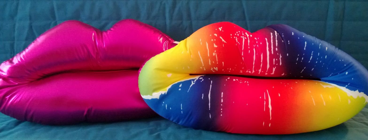 iscream SWAK Giant 29.5" x 23" Lips Shaped Microbead Accent Pillow, Metallic Pink and Rainbow - Image 3